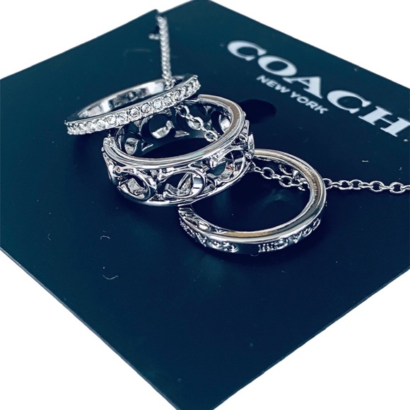 NEW Authentic Coach Signature Silver Ring Pendant Necklace $140 - Picture 5 of 9